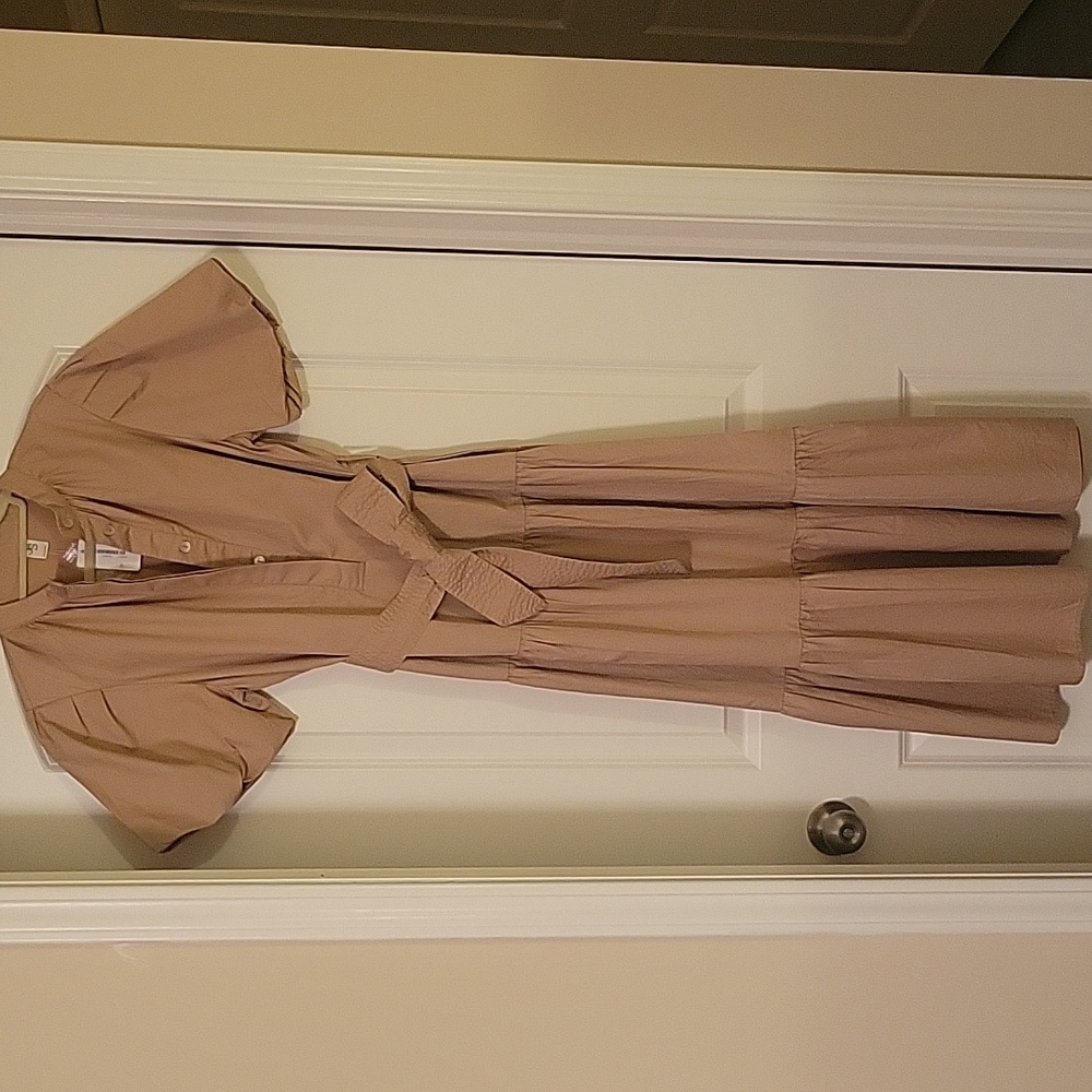 Elegant Tan Midi Dress